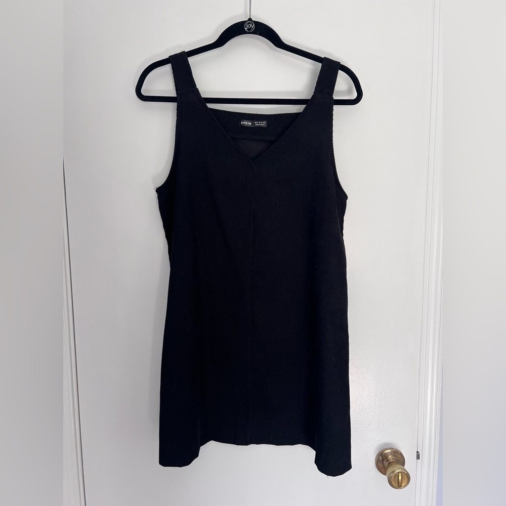 Black V-Neck Corduroy Dress